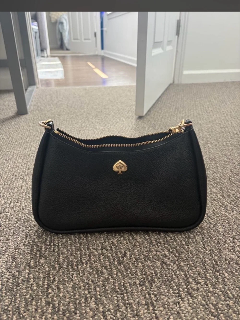 kate spade Black Pebbled Leather Hobo Shoulder Bag with Gold Accents